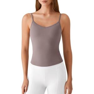 imageG4Free BareFeel Womens Camisole with Built in Bra Removable Padded Yoga Pilates Tank Tops Spaghetti Straps V Neck CamisolesTaupe
