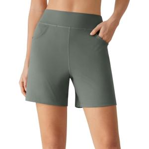 imageG4Free EverGoing Athletic Shorts for Women  5 High Waisted Wide Leg Casual Shorts with PocketsGray Sage