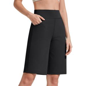 imageG4Free EverGoing Bermuda Shorts for Women 10  High Waisted Knee Length Athletic Casual Shorts with PocketsBlack