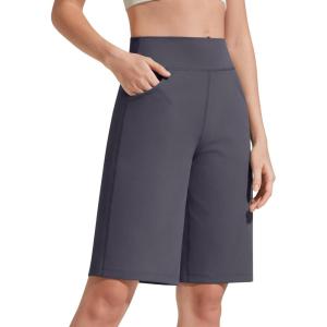 imageG4Free EverGoing Bermuda Shorts for Women 10  High Waisted Knee Length Athletic Casual Shorts with PocketsDark Gray