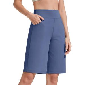 imageG4Free EverGoing Bermuda Shorts for Women 10  High Waisted Knee Length Athletic Casual Shorts with PocketsDenim Blue