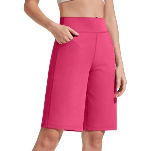 imageG4Free EverGoing Bermuda Shorts for Women 10  High Waisted Knee Length Athletic Casual Shorts with PocketsHot Pink