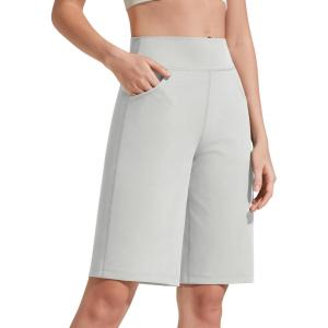 imageG4Free EverGoing Bermuda Shorts for Women 10  High Waisted Knee Length Athletic Casual Shorts with PocketsLight Gray