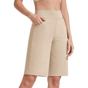 imageG4Free EverGoing Bermuda Shorts for Women 10  High Waisted Knee Length Athletic Casual Shorts with PocketsLight Khaki