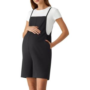 imageG4Free EverGoing Maternity Overalls with Pockets Adjustable Straps Pregnancy Wide Leg Jumpsuit Shorts Casual WorkBlack
