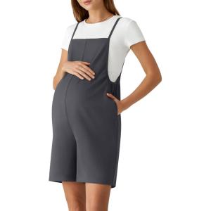 imageG4Free EverGoing Maternity Overalls with Pockets Adjustable Straps Pregnancy Wide Leg Jumpsuit Shorts Casual WorkDark Gray