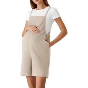 imageG4Free EverGoing Maternity Overalls with Pockets Adjustable Straps Pregnancy Wide Leg Jumpsuit Shorts Casual WorkLight Khaki