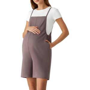 imageG4Free EverGoing Maternity Overalls with Pockets Adjustable Straps Pregnancy Wide Leg Jumpsuit Shorts Casual WorkTaupe