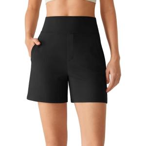 imageG4Free EverGoing Womens Athletic Shorts 6  High Waisted Wide Leg Dressy Casual Shorts with PocketsBlack
