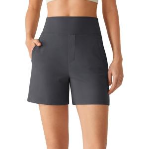 imageG4Free EverGoing Womens Athletic Shorts 6  High Waisted Wide Leg Dressy Casual Shorts with PocketsDark Gray