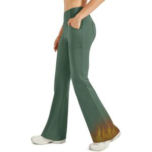 imageG4Free Fleece Lined Leggings Women Yoga Dress Pants with 4 Pockets Stretchy Work Pants Business Casual 293133Dark Forest Green