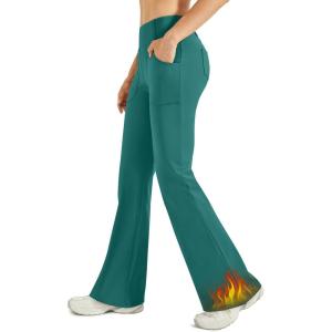 imageG4Free Fleece Lined Leggings Women Yoga Dress Pants with 4 Pockets Stretchy Work Pants Business Casual 293133Peacock Blue