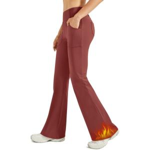 imageG4Free Fleece Lined Leggings Women Yoga Dress Pants with 4 Pockets Stretchy Work Pants Business Casual 293133Wine