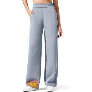 imageG4Free Flurrylux Cotton Fleece Lined Sweatpants Women Elastic Waist Wide Leg Lounge Pants Warm WinterCool Gray
