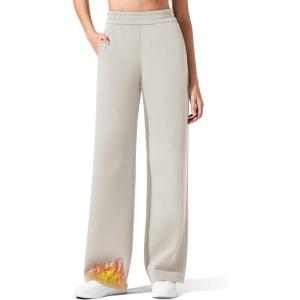 imageG4Free Flurrylux Cotton Fleece Lined Sweatpants Women Elastic Waist Wide Leg Lounge Pants Warm WinterDusty Taupe