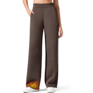 imageG4Free Flurrylux Cotton Fleece Lined Sweatpants Women Elastic Waist Wide Leg Lounge Pants Warm WinterTerracotta Brown