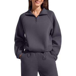 imageG4Free Flurrylux Womens Sweatshirts Fleece Lined Quarter Zip Mock Neck Pullover Winter Fashion Outfits ClothesDark Gray