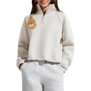 imageG4Free Flurrylux Womens Sweatshirts Fleece Lined Quarter Zip Mock Neck Pullover Winter Fashion Outfits ClothesDusty Taupe