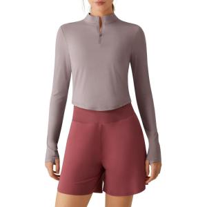 imageG4Free Lightbreeze Womens UPF 50 Sun Shirts Long Sleeve Crop Workout Tops Thumbholes Mock Neck Quater Zip Tees RunningGray Lilac