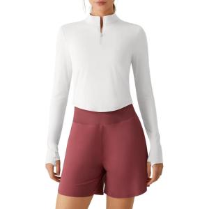imageG4Free Lightbreeze Womens UPF 50 Sun Shirts Long Sleeve Crop Workout Tops Thumbholes Mock Neck Quater Zip Tees RunningPure White