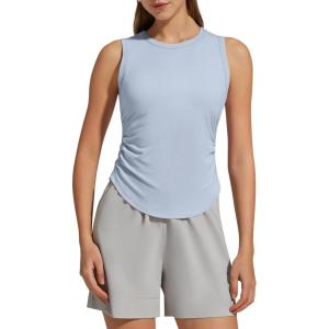 imageG4Free Ruched Side Workout Tank Tops Woman High Neck Waist Length Gym Tanks Soft Relaxed Fit for TrainingLight Denim