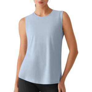 imageG4Free Side Slits Womens Workout Tank Tops Soft Loose Fit High Neck Athletic Tanks Stretch Sleeveless Gym Running TopLight Denim