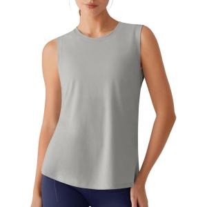 imageG4Free Side Slits Womens Workout Tank Tops Soft Loose Fit High Neck Athletic Tanks Stretch Sleeveless Gym Running TopLight Gray