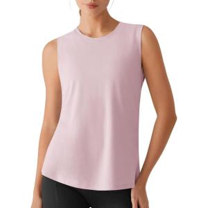 imageG4Free Side Slits Womens Workout Tank Tops Soft Loose Fit High Neck Athletic Tanks Stretch Sleeveless Gym Running TopLight Pink