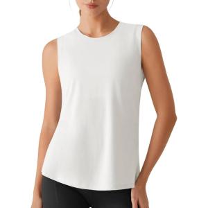 imageG4Free Side Slits Womens Workout Tank Tops Soft Loose Fit High Neck Athletic Tanks Stretch Sleeveless Gym Running TopPure White