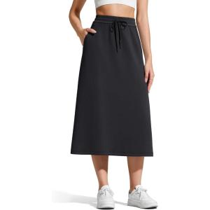 imageG4Free Smoofit ALine Midi Skirts for Women Modal Soft Drawstring Maxi Skirt Long Casual Fall with 2 PocketsBlack