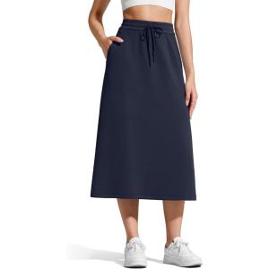 imageG4Free Smoofit ALine Midi Skirts for Women Modal Soft Drawstring Maxi Skirt Long Casual Fall with 2 PocketsDark Navy