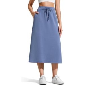 imageG4Free Smoofit ALine Midi Skirts for Women Modal Soft Drawstring Maxi Skirt Long Casual Fall with 2 PocketsDenim Blue