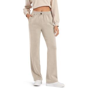imageG4Free Smoofit Modal Soft Wide Leg Sweatpants Yoga Pants with Pockets Drawcord Casual Lounge PantsLight Khaki