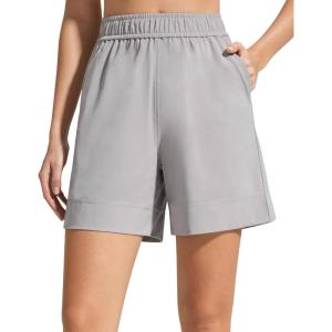 imageG4Free Strowen Workout Shorts for Women 4 Elastic Waist Wide Leg A Line Shorts with Pockets Casual AthleticChime Gray