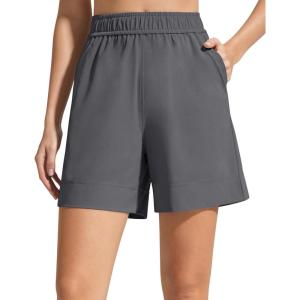 imageG4Free Strowen Workout Shorts for Women 4 Elastic Waist Wide Leg A Line Shorts with Pockets Casual AthleticDark Gray