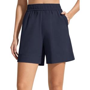 imageG4Free Strowen Workout Shorts for Women 4 Elastic Waist Wide Leg A Line Shorts with Pockets Casual AthleticDark Navy