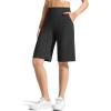 imageG4Free Ribbed Bermuda Shorts for Women 1011 High Waisted Crossover Shorts with Pockets for Workout Casual SummerBlack