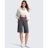 imageG4Free Ribbed Bermuda Shorts for Women 1011 High Waisted Crossover Shorts with Pockets for Workout Casual SummerDark Gray