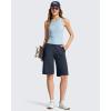 imageG4Free Ribbed Bermuda Shorts for Women 1011 High Waisted Crossover Shorts with Pockets for Workout Casual SummerDark Navy