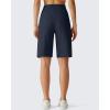 imageG4Free Ribbed Bermuda Shorts for Women 1011 High Waisted Crossover Shorts with Pockets for Workout Casual SummerDark Navy