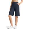 imageG4Free Ribbed Bermuda Shorts for Women 1011 High Waisted Crossover Shorts with Pockets for Workout Casual SummerDark Navy