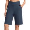 imageG4Free Ribbed Bermuda Shorts for Women 1011 High Waisted Crossover Shorts with Pockets for Workout Casual SummerDark Navy