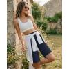 imageG4Free Ribbed Bermuda Shorts for Women 1011 High Waisted Crossover Shorts with Pockets for Workout Casual SummerDark Navy