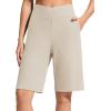 imageG4Free Ribbed Bermuda Shorts for Women 1011 High Waisted Crossover Shorts with Pockets for Workout Casual SummerLight Khaki