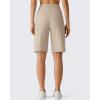 imageG4Free Ribbed Bermuda Shorts for Women 1011 High Waisted Crossover Shorts with Pockets for Workout Casual SummerLight Khaki