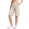 imageG4Free Ribbed Bermuda Shorts for Women 1011 High Waisted Crossover Shorts with Pockets for Workout Casual SummerLight Khaki