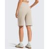 imageG4Free Ribbed Bermuda Shorts for Women 1011 High Waisted Crossover Shorts with Pockets for Workout Casual SummerLight Khaki