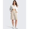 imageG4Free Ribbed Bermuda Shorts for Women 1011 High Waisted Crossover Shorts with Pockets for Workout Casual SummerLight Khaki