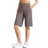 imageG4Free Ribbed Bermuda Shorts for Women 1011 High Waisted Crossover Shorts with Pockets for Workout Casual SummerTaupe