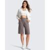 imageG4Free Ribbed Bermuda Shorts for Women 1011 High Waisted Crossover Shorts with Pockets for Workout Casual SummerTaupe
